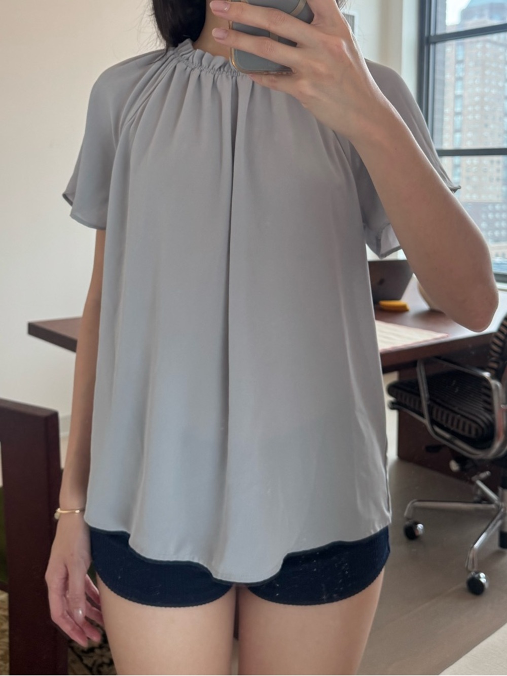 Light Gray Ruffle-Neck Blouse - Picture 3 of 3